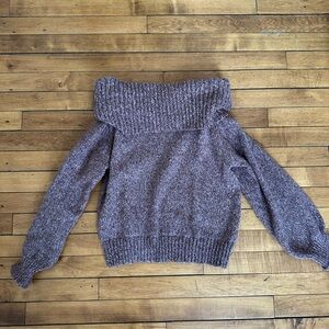Off-Shoulder Knit Sweater - Brown